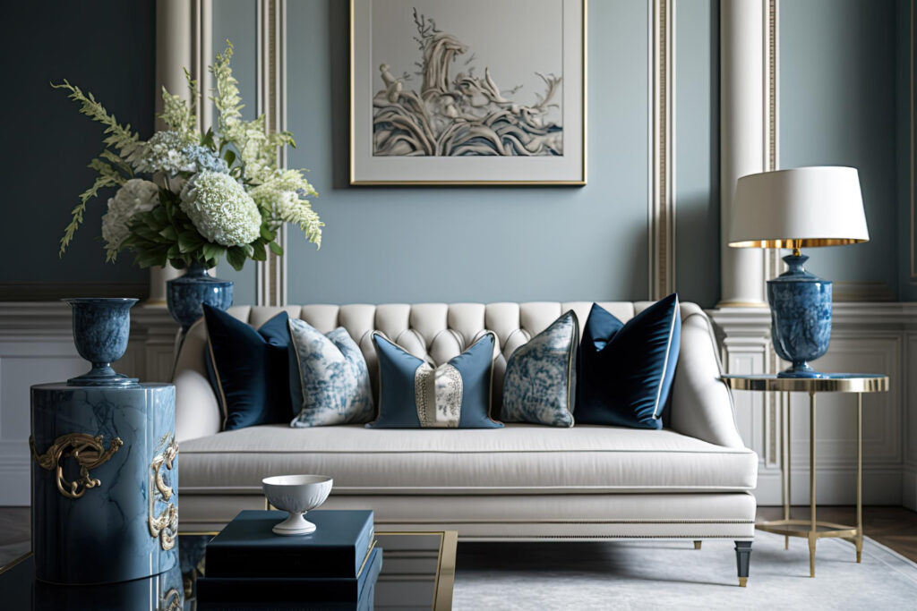 living-room-with-blue-white-couch-blue-white-painting